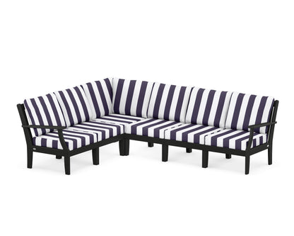 POLYWOOD® Braxton Modular 6-Piece Deep Seating Set in Black / Cabana Stripe Navy