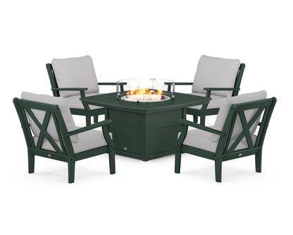 POLYWOOD® Braxton 5-Piece Deep Seating Conversation Set with Fire Pit Table in Green / Granite