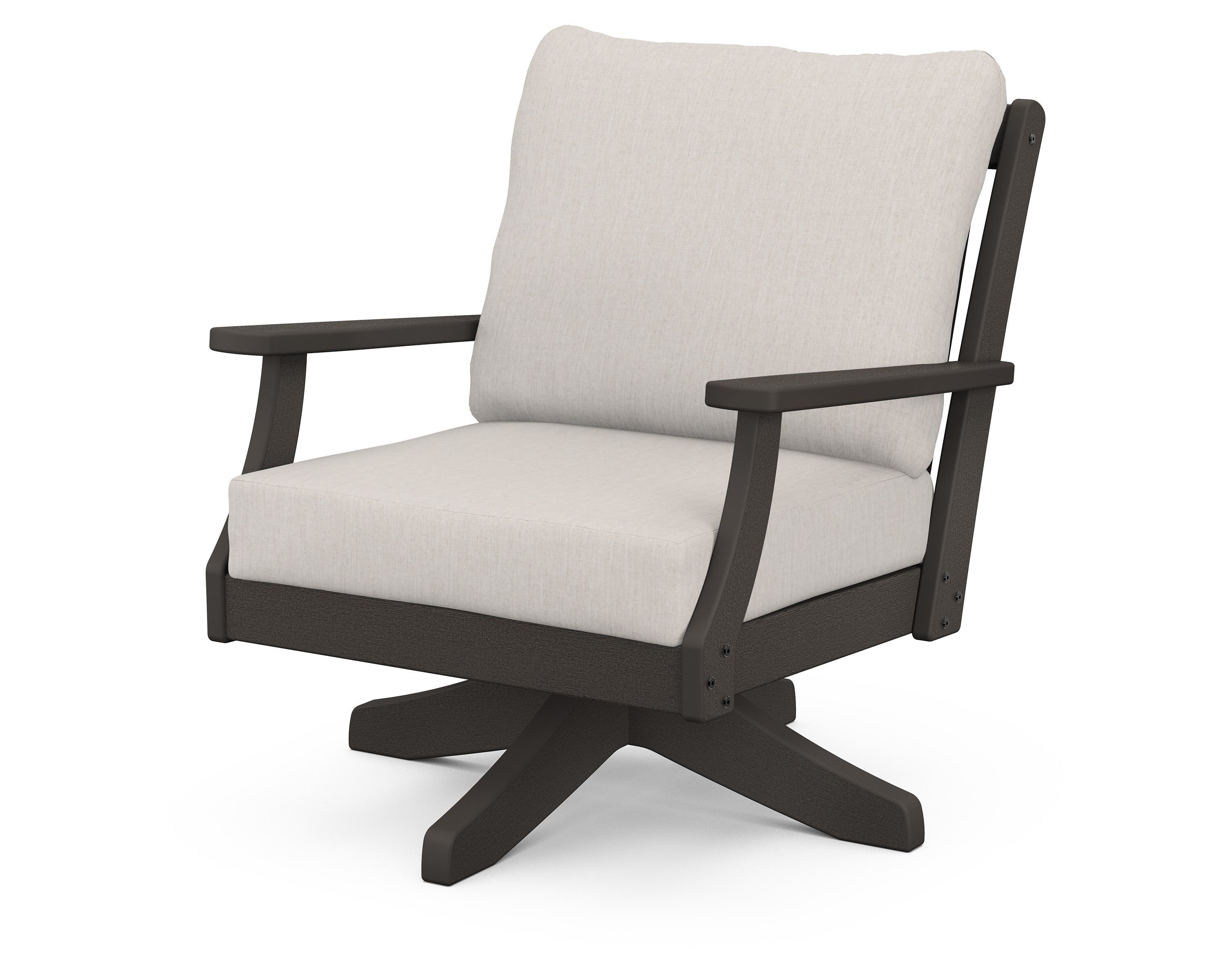 POLYWOOD® Braxton Deep Seating Swivel Chair in Vintage Coffee / Cast Ash