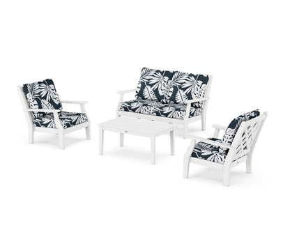 Country Living Wovendale 4-Piece Deep Seating Set with Loveseat in White / Leaf Marine Indigo