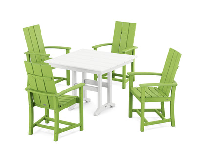 POLYWOOD® Modern Adirondack 5-Piece Farmhouse Dining Set in Lime / White