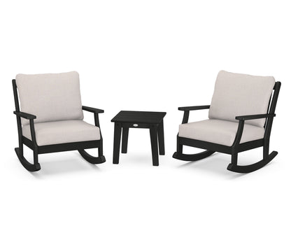 POLYWOOD® Braxton 3-Piece Deep Seating Rocker Set in Black / Dune Burlap