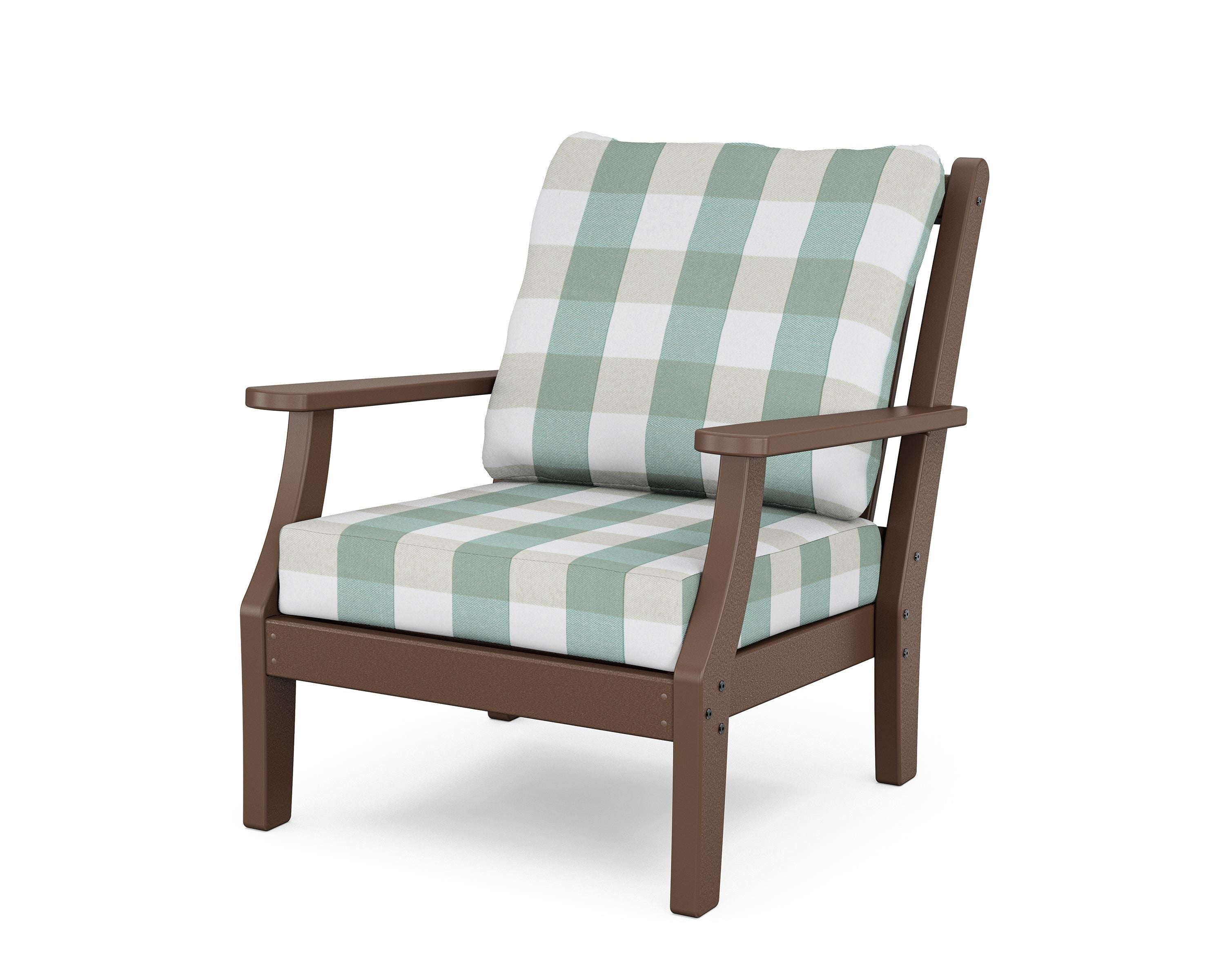 Country Living Wovendale Deep Seating Chair in Mahogany / Buffalo Plaid Glacier Spa