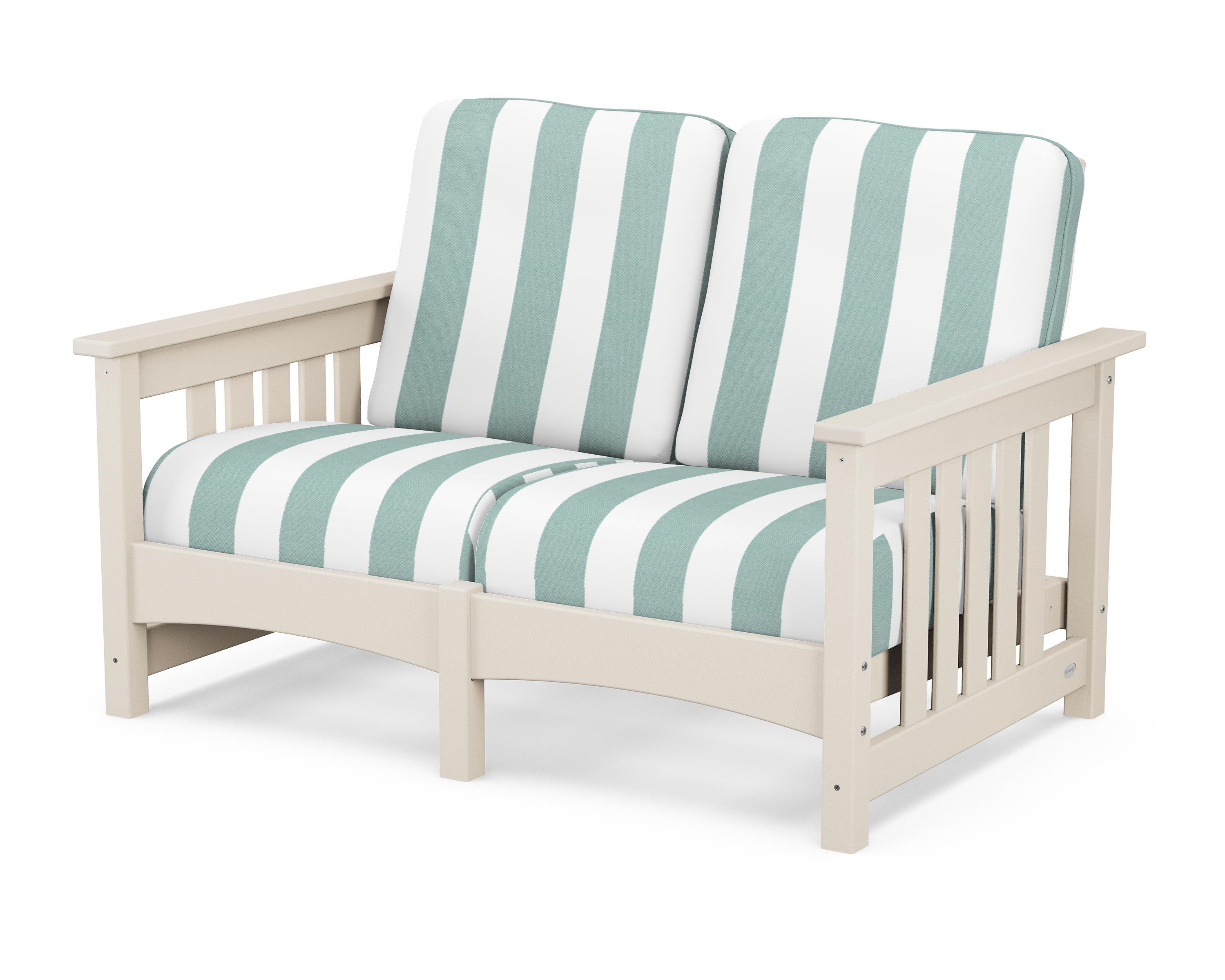 POLYWOOD® Club Mission Loveseat in Sand / Cabana Stripe Glacier Spa