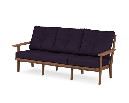 POLYWOOD® Prairie Deep Seating Sofa in Teak / Navy Linen