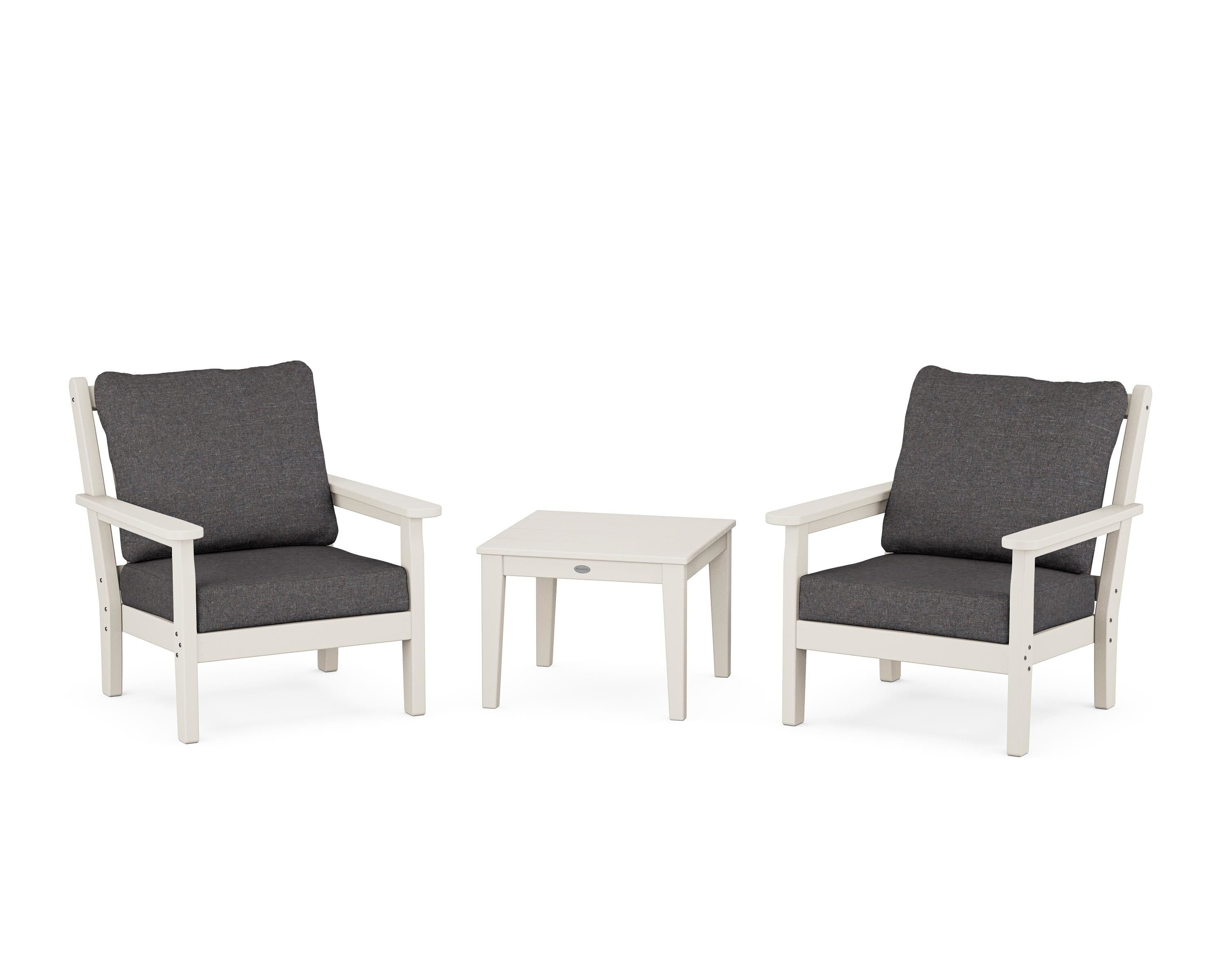 POLYWOOD® Chippendale 3-Piece Deep Seating Set in Sand / Ash Charcoal