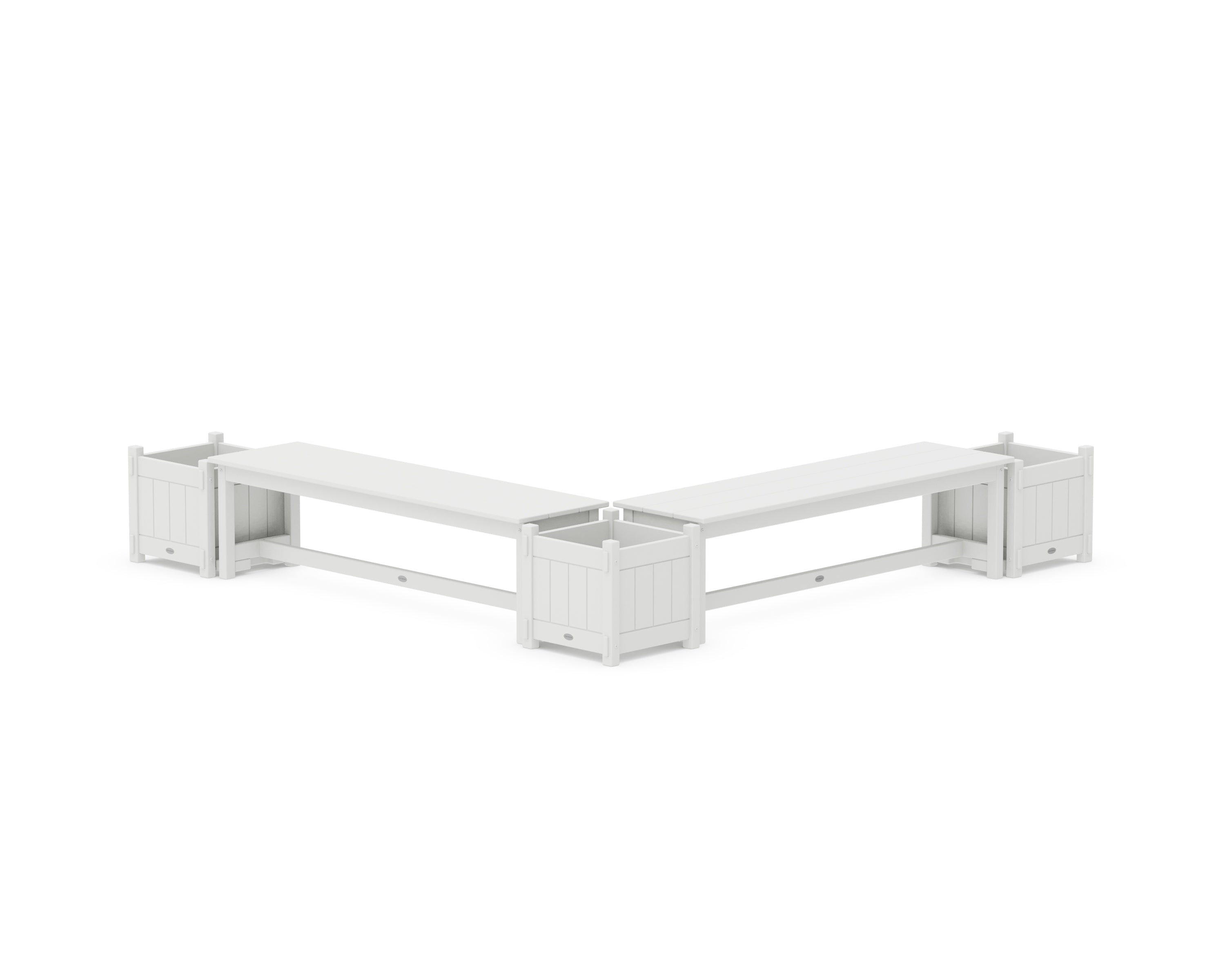 POLYWOOD® 60" Vineyard L- Shaped Planter Bench Corner Set in White
