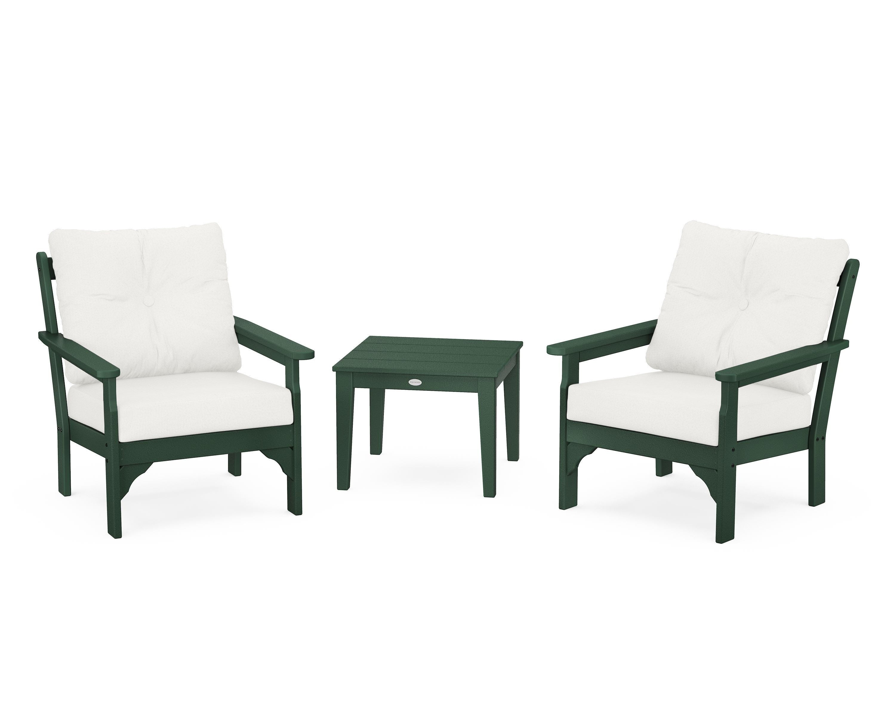 POLYWOOD® Vineyard 3-Piece Deep Seating Set in Green / Natural Linen