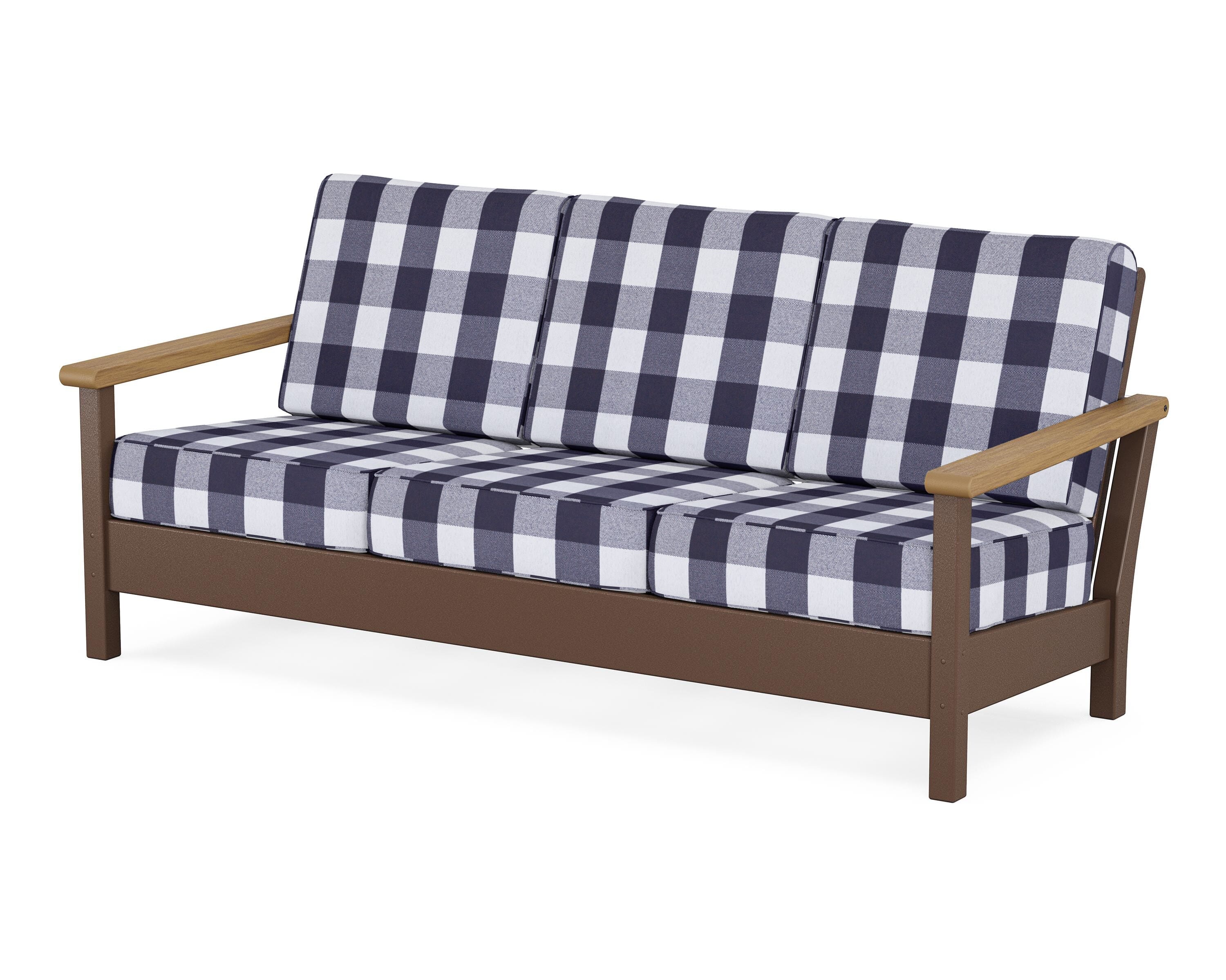 POLYWOOD® Harbour Deep Seating Sofa in Mahogany / Natural / Buffalo Plaid Navy