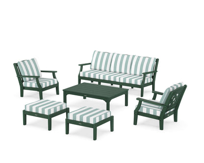 Martha Stewart by POLYWOOD® Chinoiserie 6-Piece Lounge Sofa Set in Green / Cabana Stripe Glacier Spa