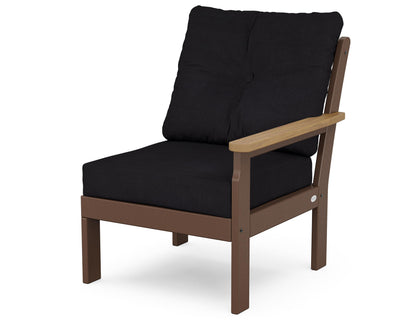 POLYWOOD® Vineyard Modular Right Arm Chair in Mahogany / Natural / Midnight Linen