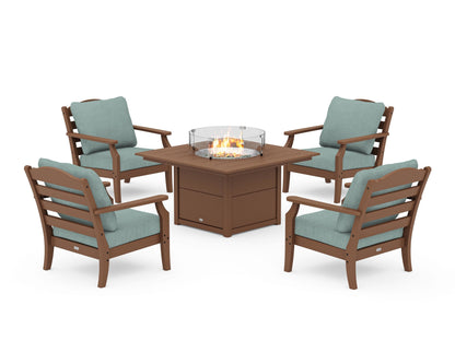 Draper James™ by  POLYWOOD® Savannah 5-Piece Deep Seating Set with Fire Pit Table in Teak / Glacier Spa