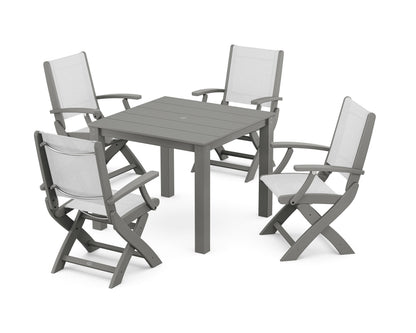 POLYWOOD® Coastal Folding Chair 5-Piece Parsons Dining Set in Slate Grey / White Sling