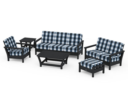 POLYWOOD® Harbour 6-Piece Outdoor Living Set in Black / Buffalo Plaid Marine Indigo