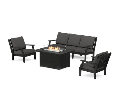 Martha Stewart by POLYWOOD® Chinoiserie Deep Seating Fire Pit Table Set in Black / Spectrum Carbon