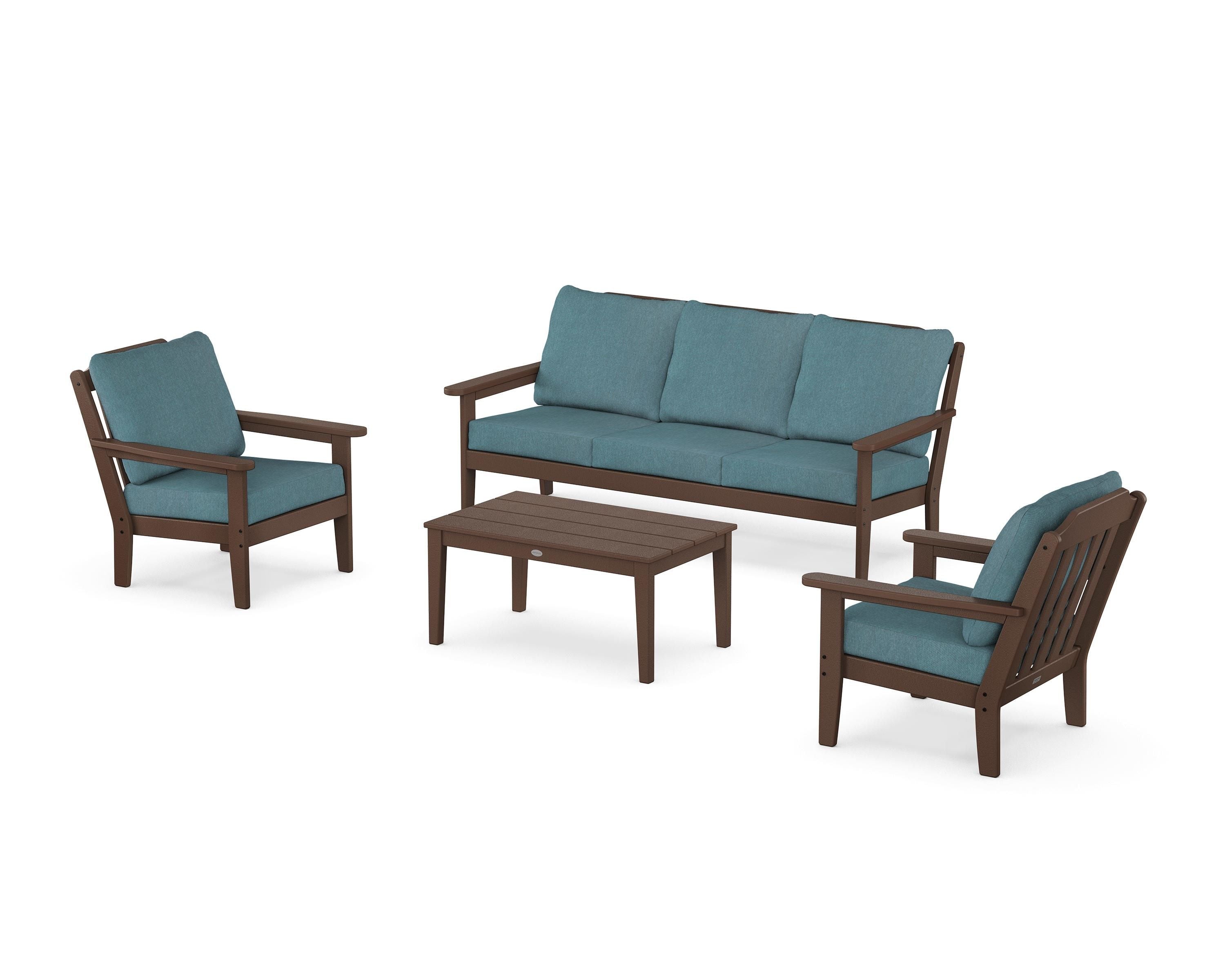 Country Living Cottage 4-Piece Deep Seating Set with Sofa in Mahogany / Ocean Teal