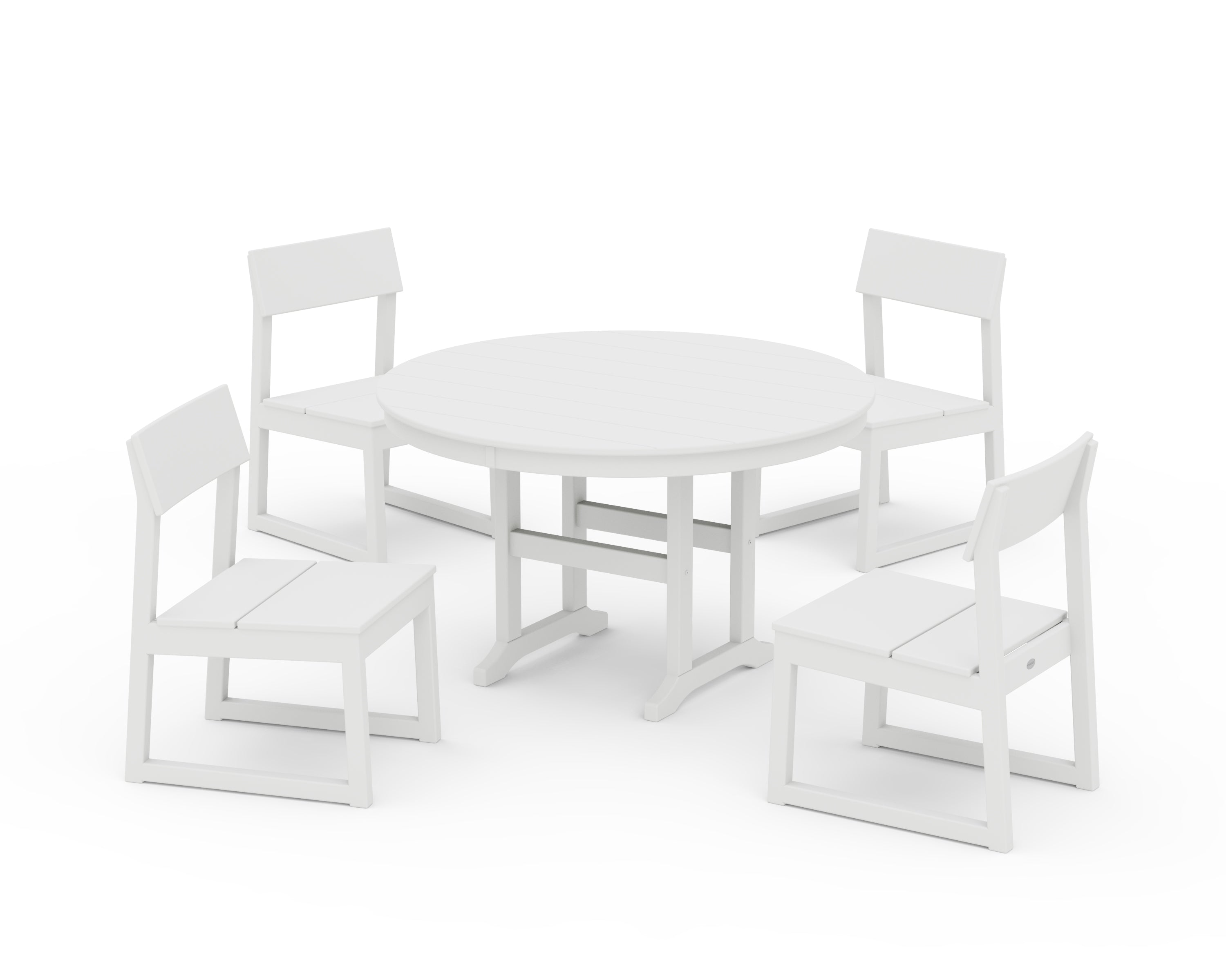 POLYWOOD® EDGE Side Chair 5-Piece Round Farmhouse Dining Set in White