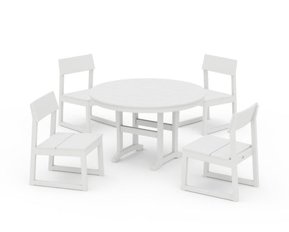 POLYWOOD® EDGE Side Chair 5-Piece Round Farmhouse Dining Set in White