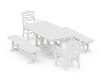 POLYWOOD® Savannah 5-Piece Dining Set with Benches in White