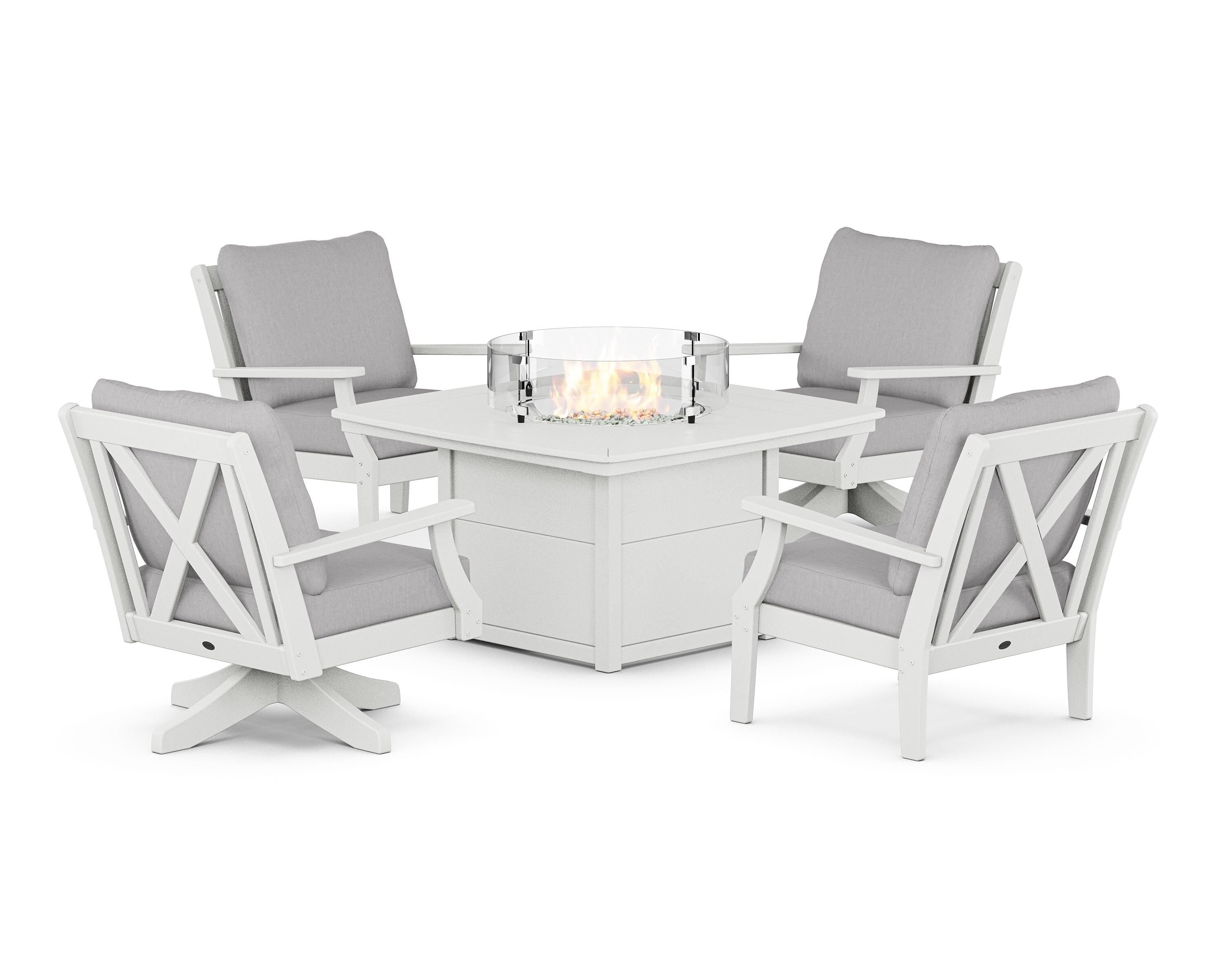 POLYWOOD® Braxton 5-Piece Deep Seating Set with Fire Table in White / Granite