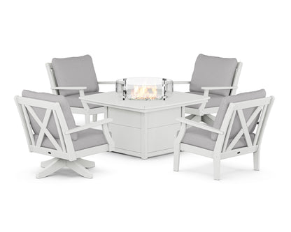 POLYWOOD® Braxton 5-Piece Deep Seating Set with Fire Table in White / Granite