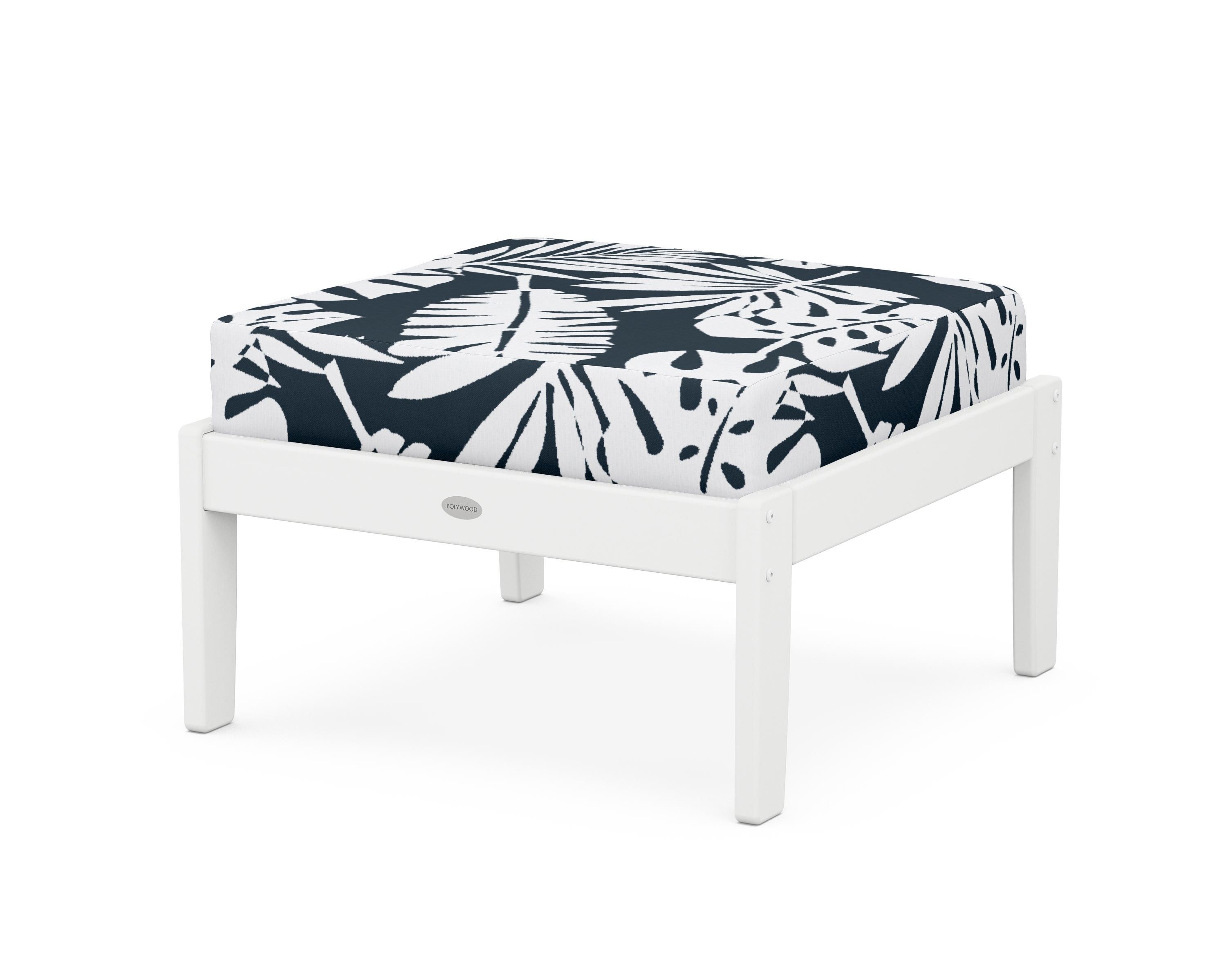 POLYWOOD® Braxton Deep Seating Ottoman in White / Leaf Marine Indigo