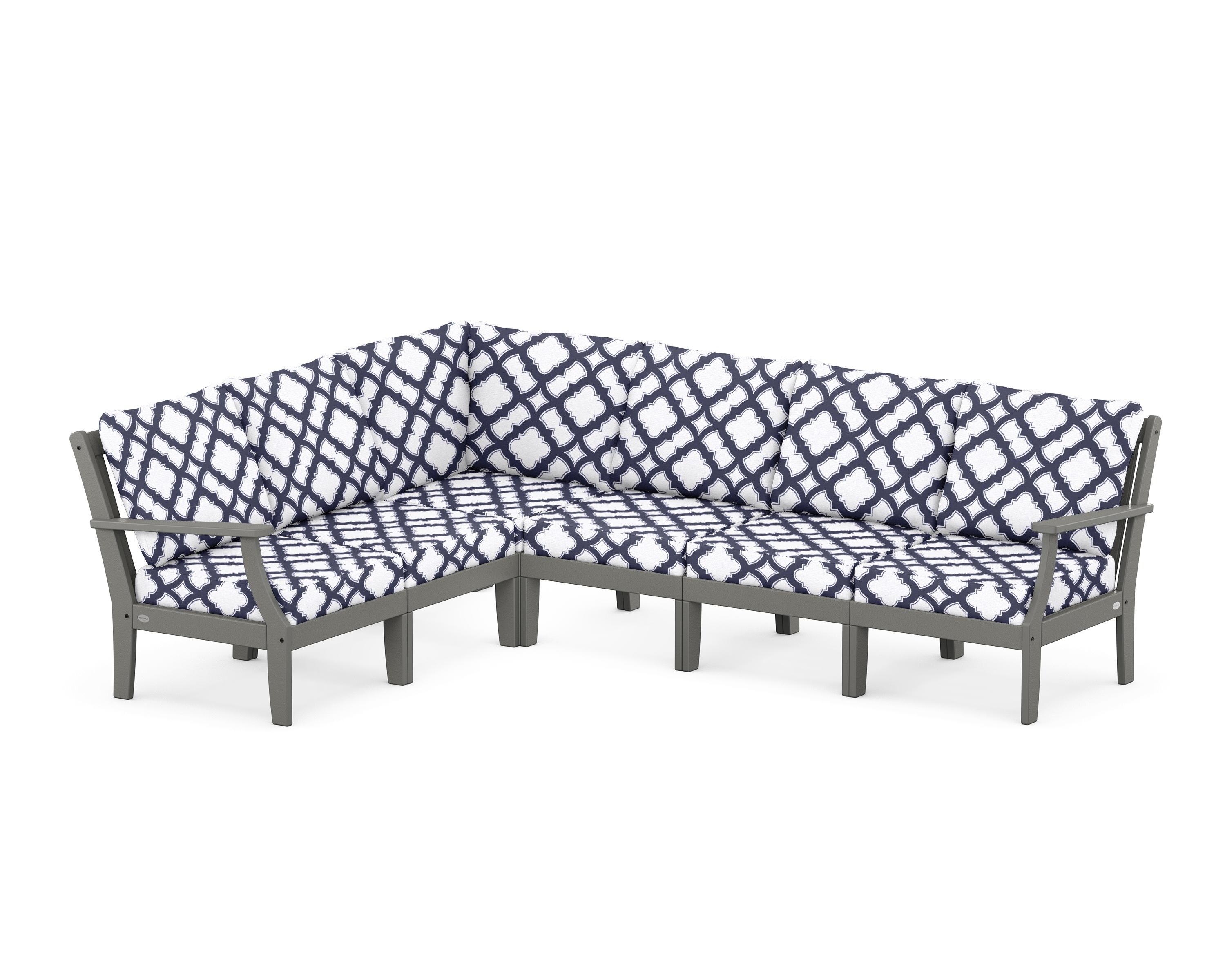 POLYWOOD® Braxton Modular 6-Piece Deep Seating Set in Slate Grey / Trellis Navy
