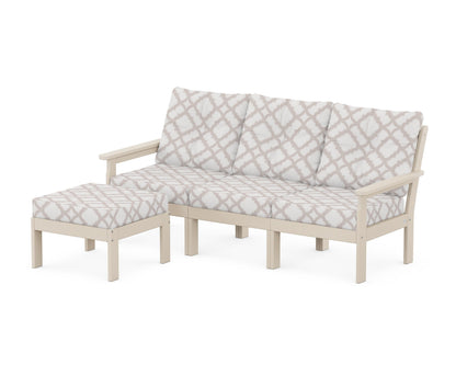 POLYWOOD® Vineyard 4-Piece Sectional with Ottoman in Sand / Trellis Dune Burlap