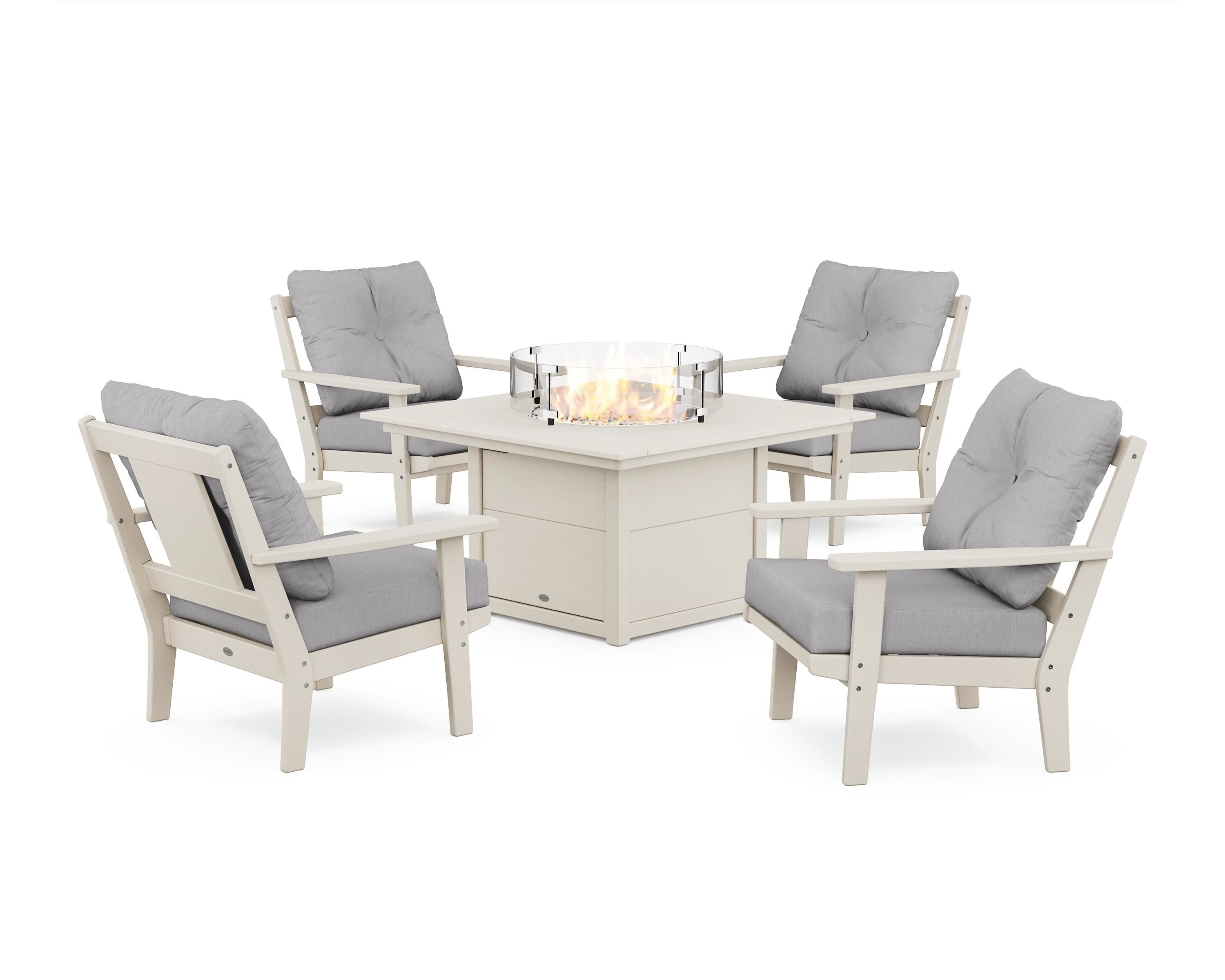 POLYWOOD® Prairie 5-Piece Deep Seating Set with Fire Pit Table in Sand / Granite