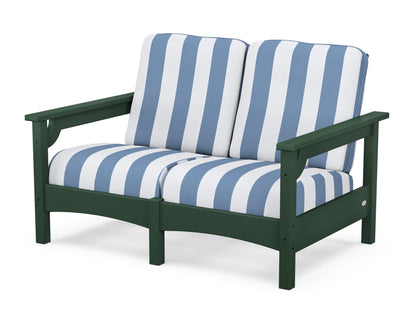 POLYWOOD® Club Loveseat in Green / Cabana Stripe Sky Blue