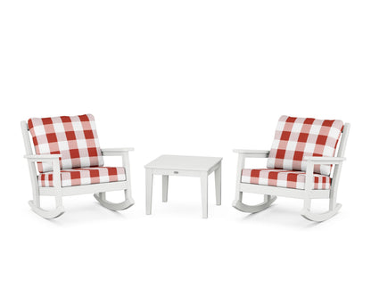 POLYWOOD® Chippendale 3-Piece Deep Seating Rocker Set in White / Buffalo Plaid Crimson