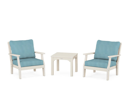 Martha Stewart by POLYWOOD® Chinoiserie 3-Piece Deep Seating Set in Sand / Lattice Sky Blue