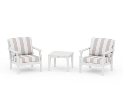 Draper James™ by  POLYWOOD® Savannah 3-Piece Deep Seating Set in White / Cabana Stripe Dune Burlap
