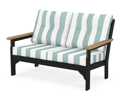 POLYWOOD® Vineyard Deep Seating Loveseat in Black / Natural / Cabana Stripe Glacier Spa