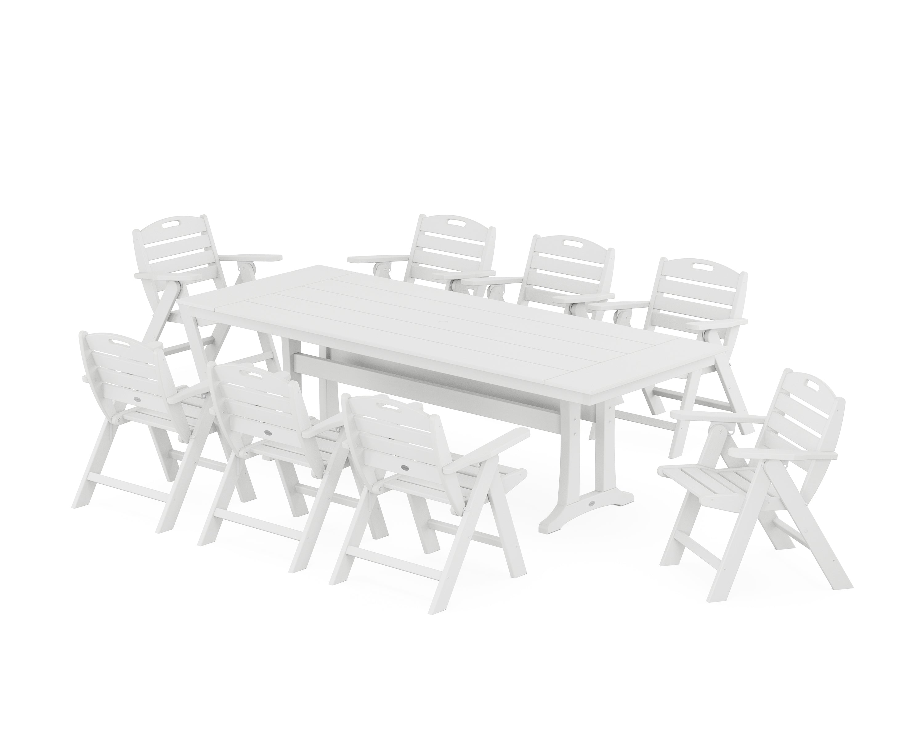 POLYWOOD® Nautical Lowback 9-Piece Farmhouse Dining Set with Trestle Legs in White