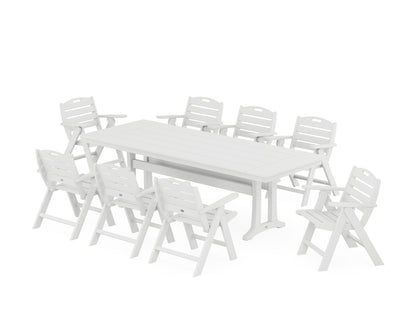 POLYWOOD® Nautical Lowback 9-Piece Farmhouse Dining Set with Trestle Legs in White