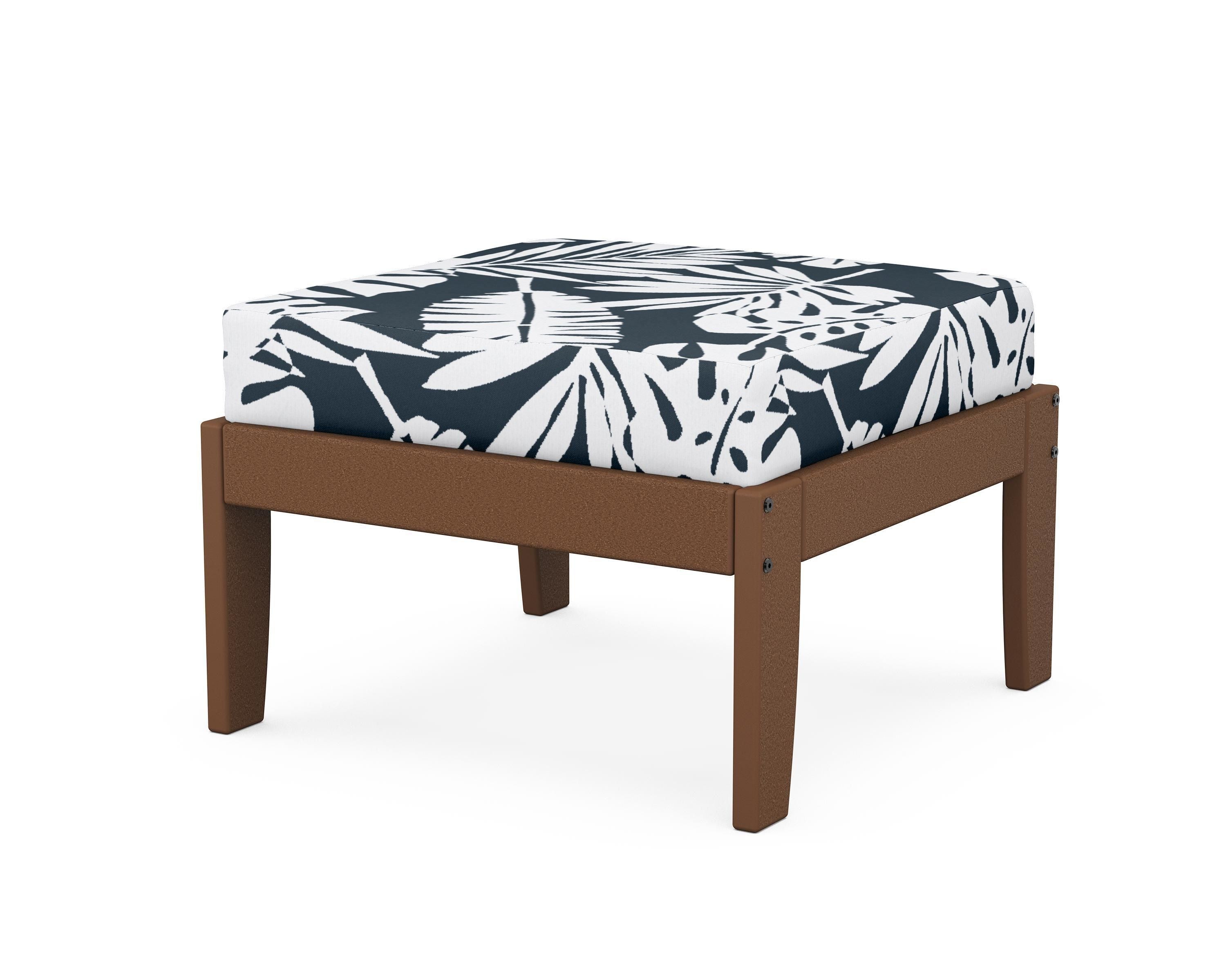 Unbranded Modular Ottoman - Classic in Teak / Leaf Marine Indigo