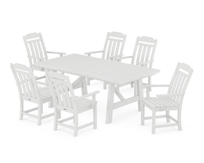 Country Living Cottage Arm Chair 7-Piece Rustic Farmhouse Dining Set in White