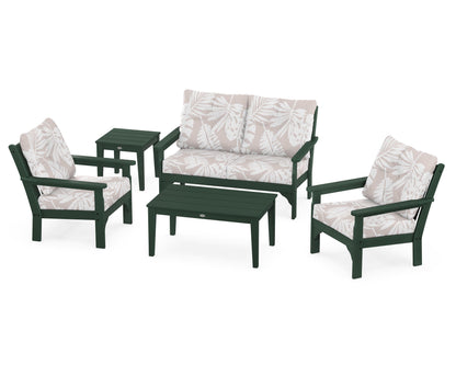 POLYWOOD® Vineyard 5-Piece Deep Seating Set in Green / Leaf Dune Burlap