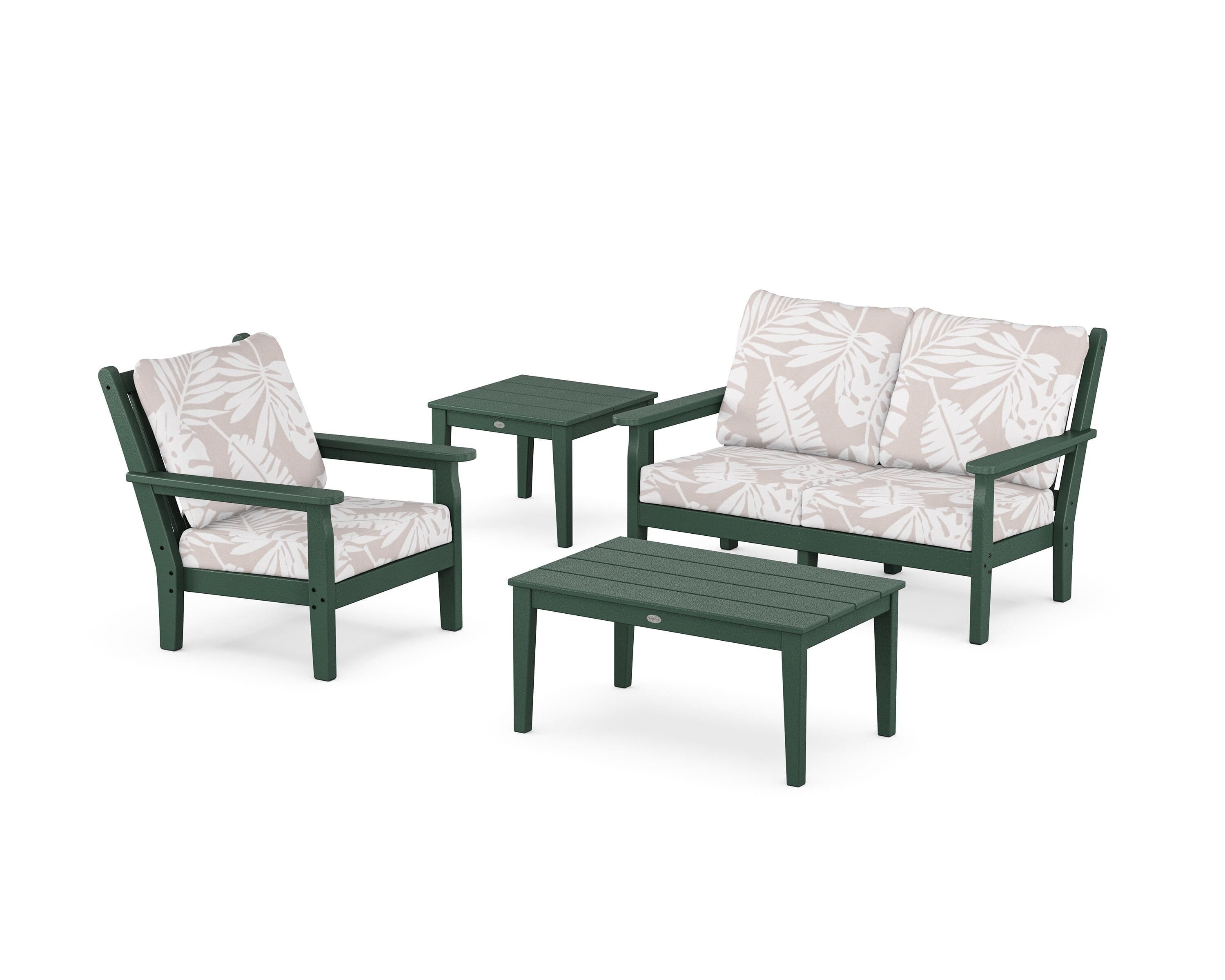 POLYWOOD® Chippendale 4-Piece Deep Seating Set in Green / Leaf Dune Burlap