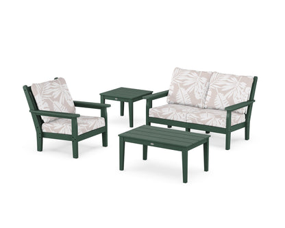POLYWOOD® Chippendale 4-Piece Deep Seating Set in Green / Leaf Dune Burlap