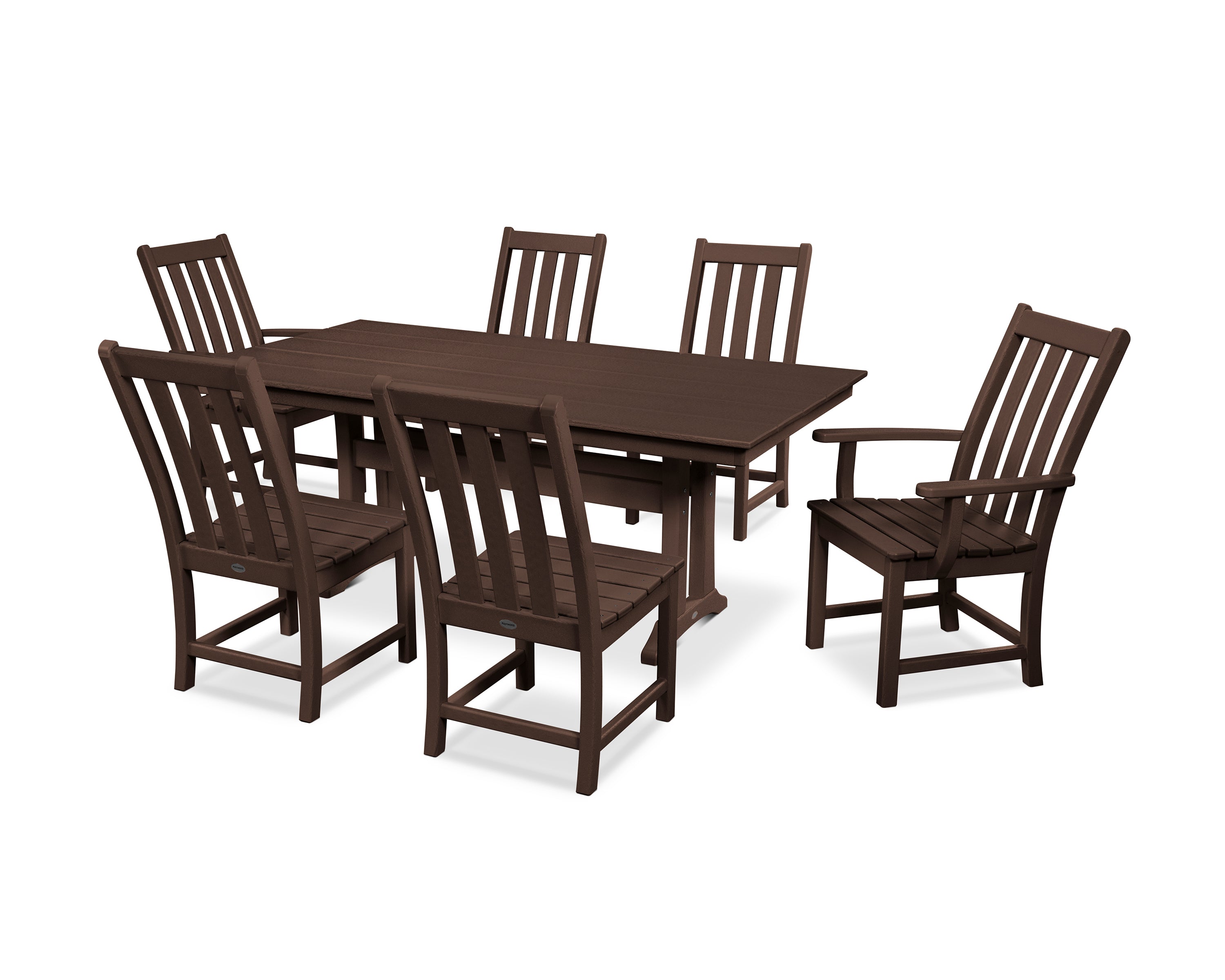 POLYWOOD® Vineyard 7-Piece Farmhouse Dining Set with Trestle Legs in Mahogany