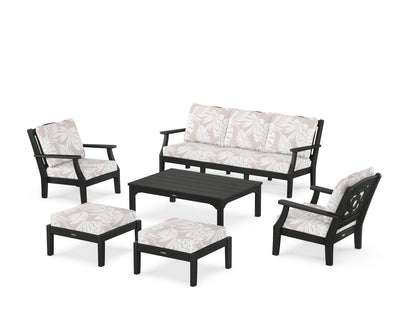 Martha Stewart by POLYWOOD® Chinoiserie 6-Piece Lounge Sofa Set in Black / Leaf Dune Burlap