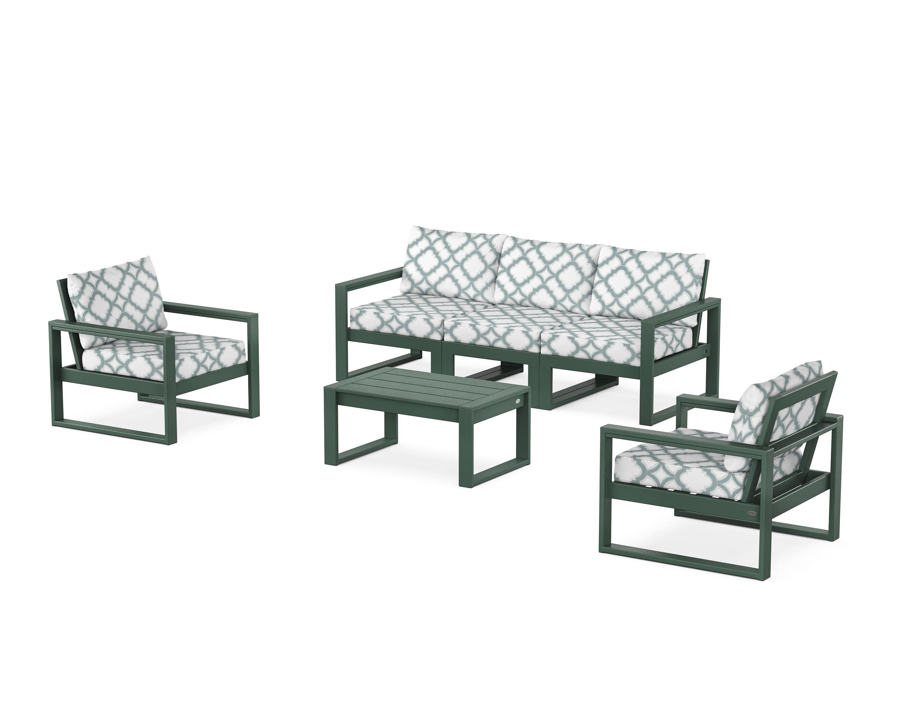 POLYWOOD® EDGE Sectional 4-Piece Deep Seating Set with Sofa in Green / Trellis Glacier Spa