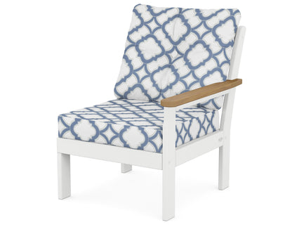POLYWOOD® Vineyard Modular Right Arm Chair in White / Natural / Trellis Sky Blue