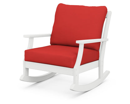 POLYWOOD® Braxton Deep Seating Rocking Chair in White / Crimson Linen