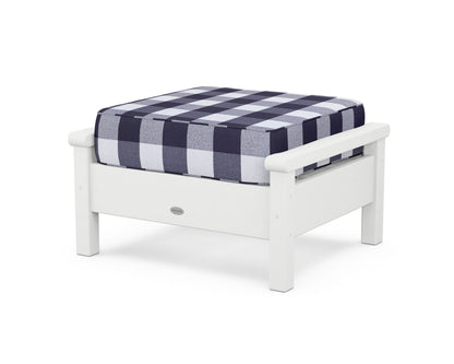 POLYWOOD® Harbour Deep Seating Ottoman in White / Buffalo Plaid Navy
