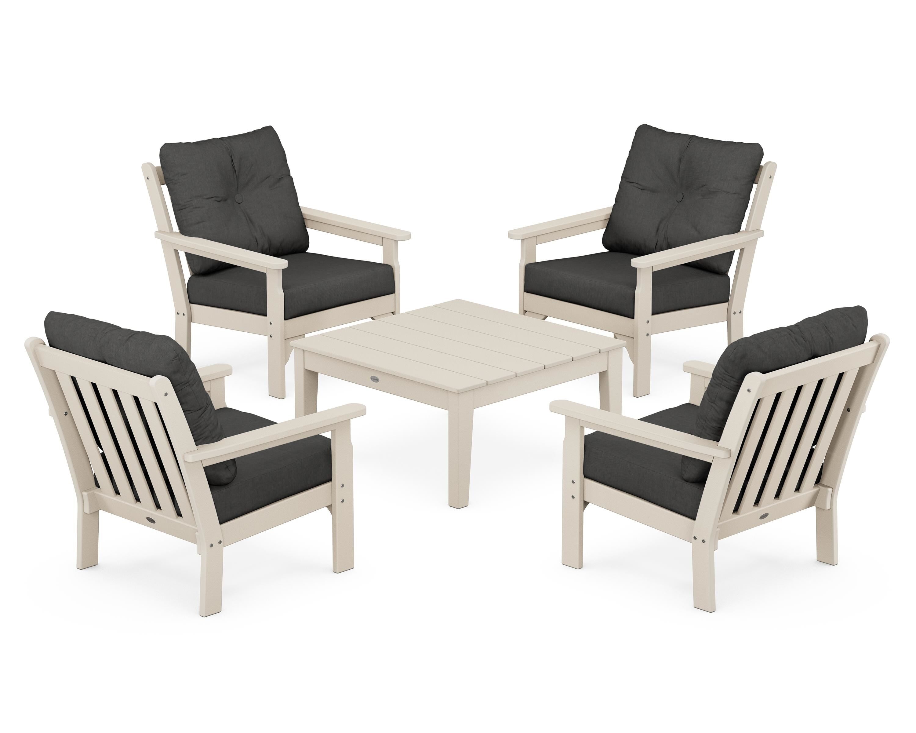 POLYWOOD® Vineyard 5-Piece Deep Seating Conversation Set in Sand / Spectrum Carbon