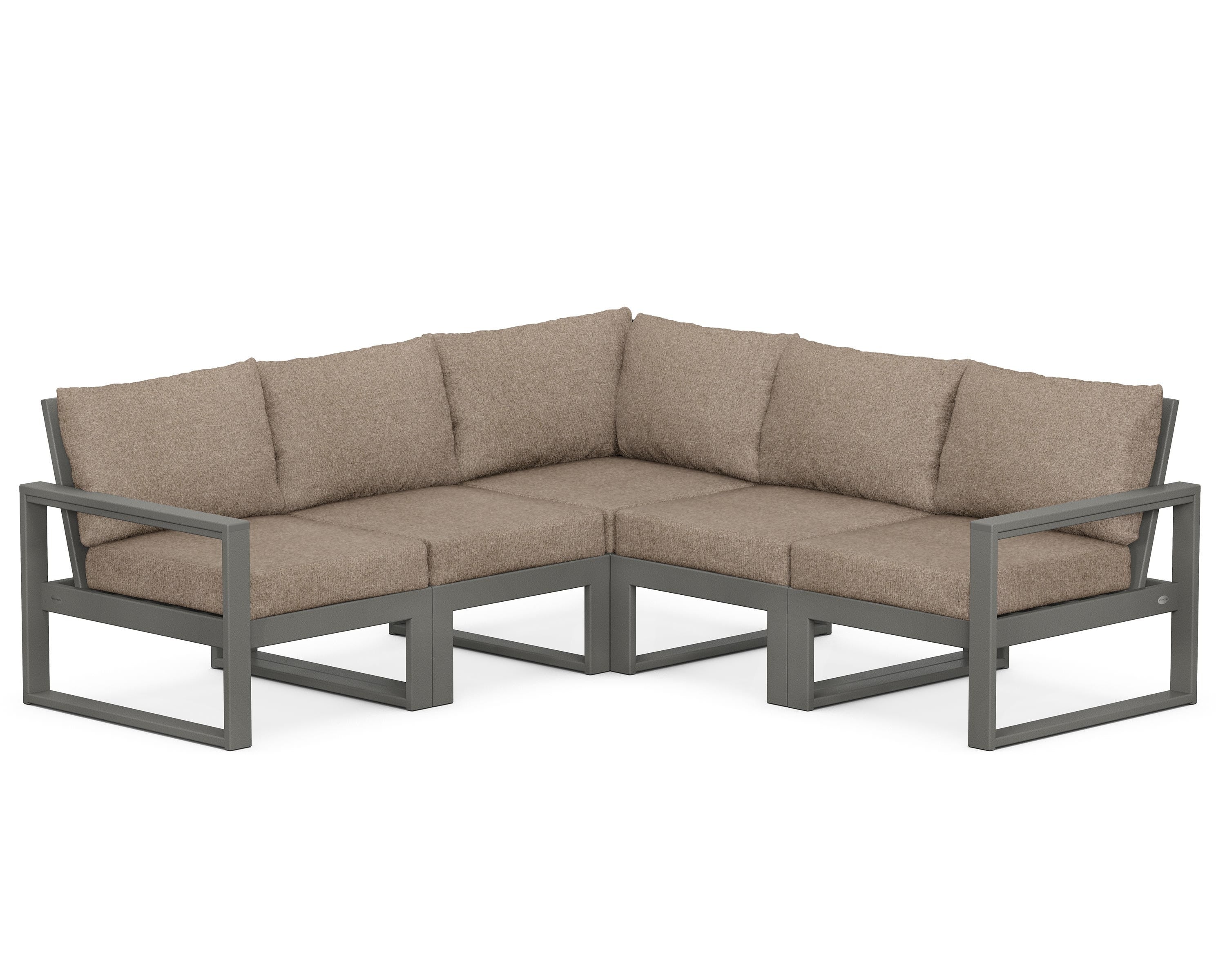 POLYWOOD® EDGE 5-Piece Modular Deep Seating Set in Slate Grey / Spiced Burlap