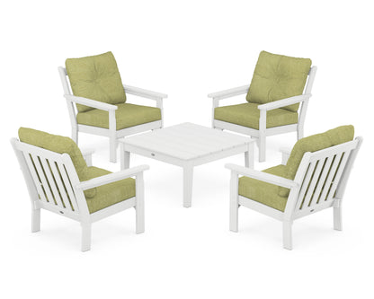 POLYWOOD® Vineyard 5-Piece Deep Seating Conversation Set in White / Chartreuse Boucle